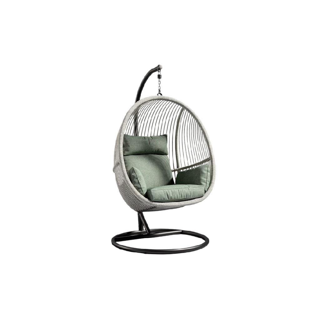 **Suspension en fauteuil œuf avec coussins en tissu vert**