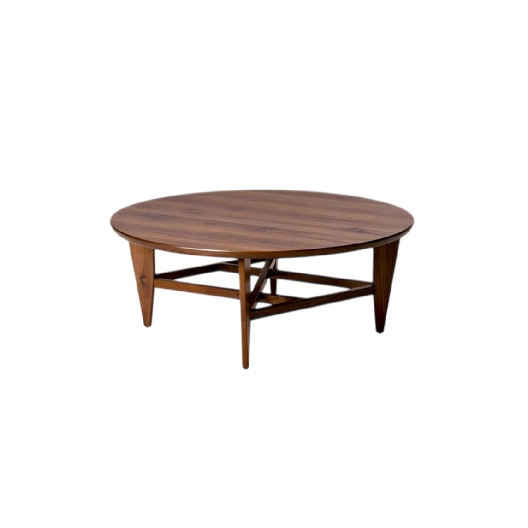 **Table basse ronde en bois massif avec pieds en équerre**