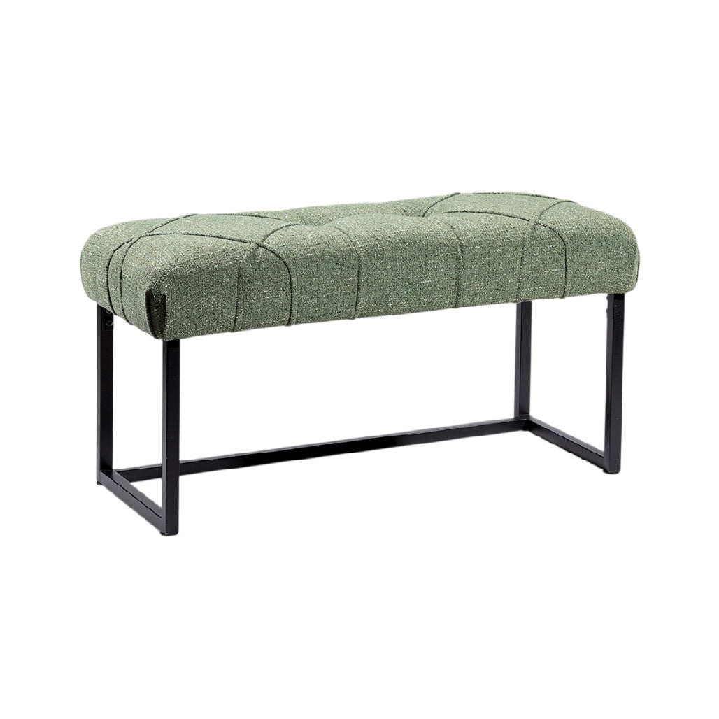 **Banquette moderne en textile vert avec structure en métal**