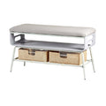 **Banc de rangement moderne avec coussin et paniers en osier**