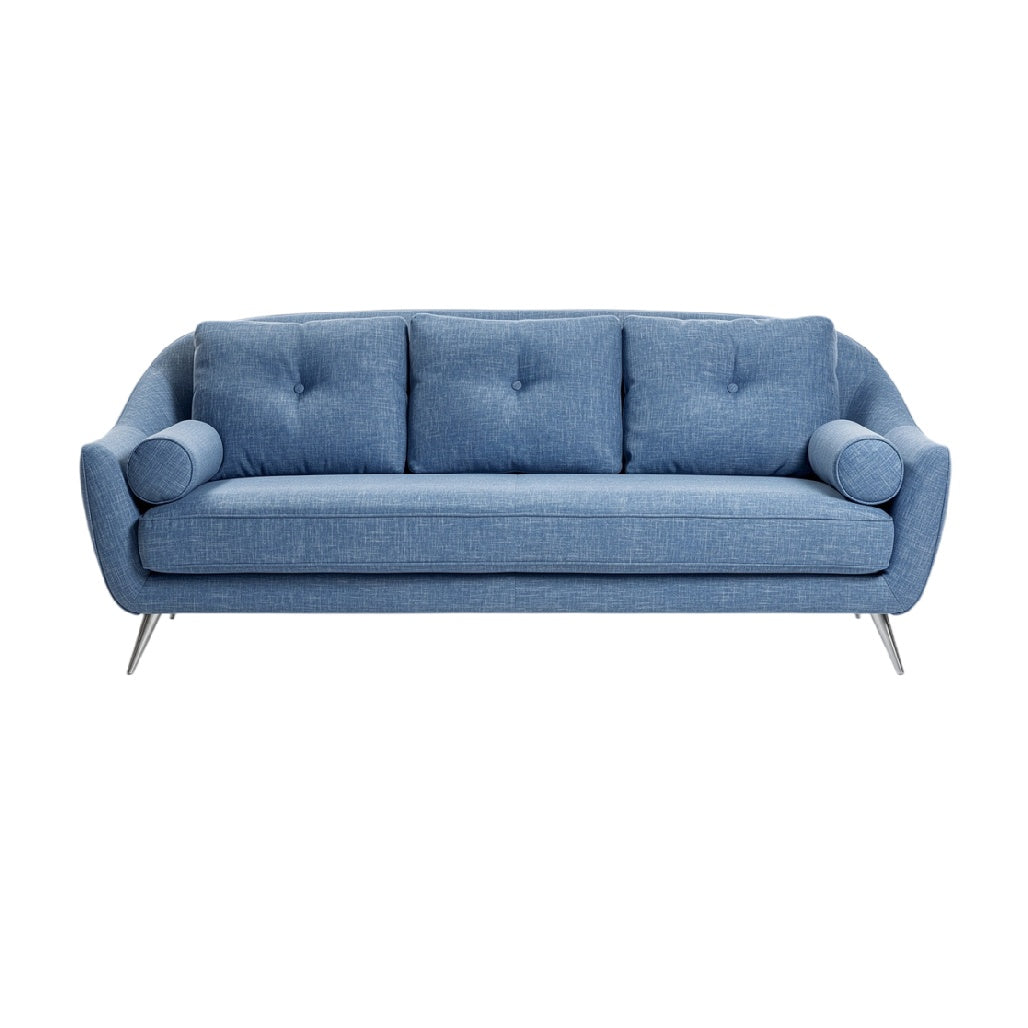**Canapé contemporain en tissu bleu avec accoudoirs et coussins intégrés**